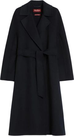 Max Mara Wollen- Kasjmier en Zijden Jas - Dames - Jas met riem - Blauw - 2XS - Wol - Jassen