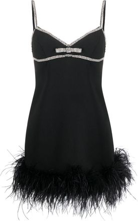Self Portrait embellished crepe minidress - women - Feather/Polyester/Polyester - 6 - Black