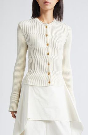 EENK Wool Rib Cardigan in Ivory at Nordstrom, Size Medium
