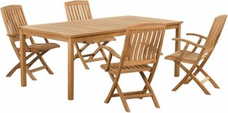 Wanda Collection Conjunto de mesa de jard&iacute;n y 4 sillas plegables en teca maciza