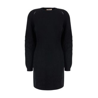 Twinset Zwarte jurk met elegante details en Tech Fabric- dames - Dames - Jurken - Zwart - Maat: XS