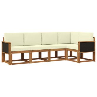 vidaXL Conjunto De Sof&aacute;s De Exterior 5 Pcs Natural Y Crema Poli&eacute;ster Vidaxl