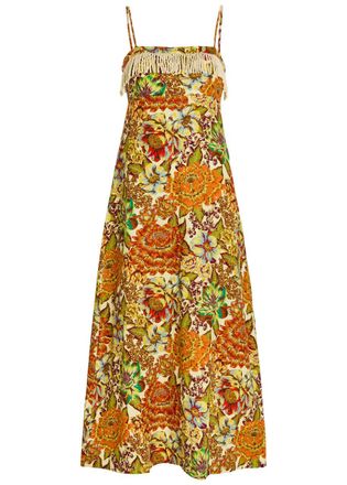 Alemais Alemais Lana Floral-print Fringed Linen Midi Dress - Multicoloured - 6 (UK6 / XS)