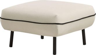 Beliani Beliani - Retro Art Deco Fabric Upholstered Ottoman Square Footstool Padded Metal Legs Black Decorative Edging Light Beige Tonsberg