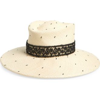 Gigi Burris Millinery Merle Dot Straw Sun Hat in Natural/Black at Nordstrom, Size Large