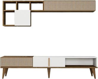 Dmora Pared equipada efecto madera nogal, blanco 180x35 cm