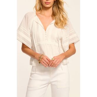 Ramy Brook Sherry Pintuck & Lace Detail Cotton Top in White at Nordstrom, Size Xx-Small