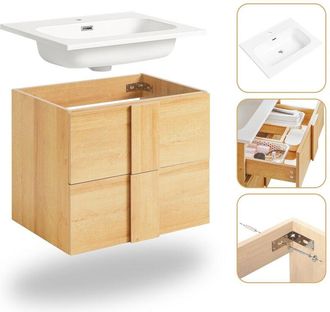 SoBuy Sobuy - Mobile base per lavabo con due cassetti Mobile da bagno Naturale 61x46x54cm BZR172-N