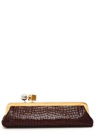 Jacquemus La Pochette Salon Crocodile-effect Glossed Leather Clutch - Brown - One Size