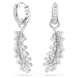 Swarovski Vienna Earrings, Mixed Cuts, Feather, White, Rhodium Plated