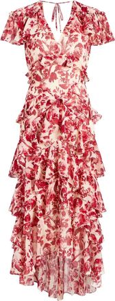 Cinq à Sept Abito a fiori con ruches - Rosso