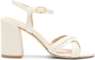 Stuart Weitzman Alyssa Woven Block 85 Sandal - Dames - Sandalen met hakken - Beige - 36 1/2 EU - Leer - Schoenen