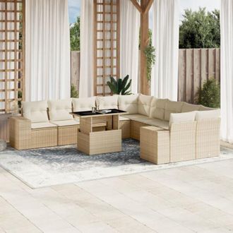 vidaXL Set De Sof&aacute;s De Jard&iacute;n 11pzas Con Cojines Rat&aacute;n Sint&eacute;tico Beige Vidaxl