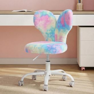 Woltu Woltu Chaise Enfant En Peluche, Hauteur R&eacute;glable, Chaise &Agrave; Roulettes Avec Dossier En Forme DOreilles Lapin, Bleu Multicolore