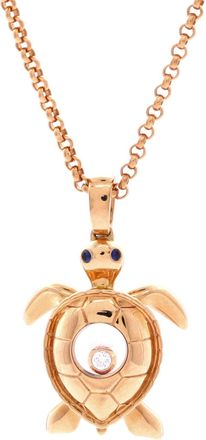 Chopard Happy Turtle Pendant Necklace 18K Rose Gold with Blue Sapphires and 1 Floating Diamond