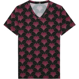 HOM Carlyle Tee-Shirt V Neck in Bordeaux Print at Nordstrom, Size Large