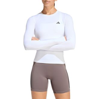 adidas Power Essentials Workout Contour Long Sleeve Top in White at Nordstrom Rack, Size X-Small