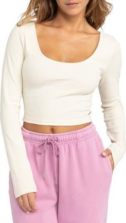 Roxy Good Keepsake Long Sleeve Crop Top in Parchment at Nordstrom Rack, Size Xx-Large