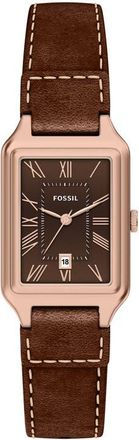Fossil Raquel Leather Strap Watch, 23mm x 38mm in Brown/rose Gold/brown at Nordstrom