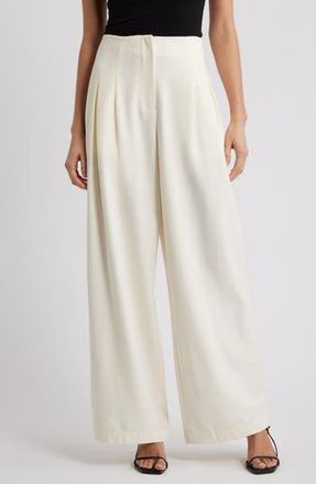 Wayf Mischa Clean Waist Pleated Wide Leg Pants in Cream at Nordstrom Rack, Size X-Large