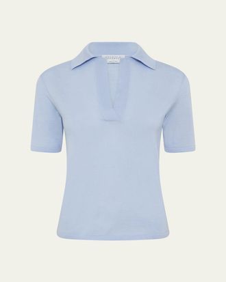 Gabriela Hearst Caius Short-Sleeve Wool-Silk Polo Sweater