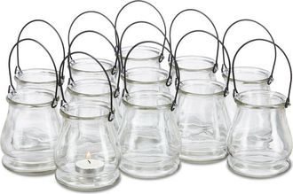 Relaxdays Relaxdays - Tea Candle Holder, Set of 12, Lantern with Handle, Table Ornament for In- & Outdoors, 10 cm High, Transparent