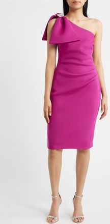 Eliza J Pleated One-Shoulder Sheath Dress in Magenta at Nordstrom, Size 14