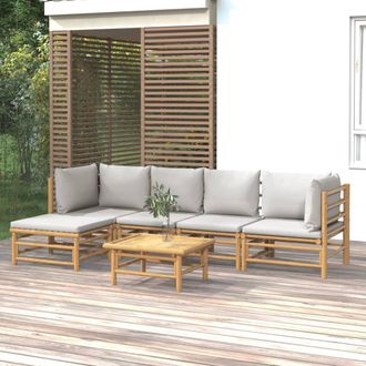 vidaXL Vidaxl - Set De Muebles De Jard&iacute;n 6 Piezas Bamb&uacute; Con Cojines Gris Claro