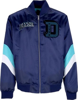Dolly Noire Navy Satin Bomber Jacket Mens - Heren - Bomber jackets - Blauw - M - Polyester - Jassen