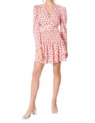 Sugarlips Corazon Heart Print Surplice Cropped Top In Pink-Red