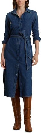 Lauren Ralph Lauren Horsebit Belted Long Sleeve Denim Shirtdress in Atecco Wash at Nordstrom, Size 12P