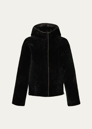 Gorski Textured Lamb Shearling Hooded Jacket