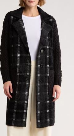Love Token Plaid Longline Cardigan in Black at Nordstrom Rack, Size X-Small