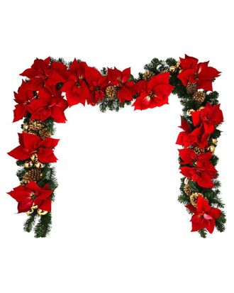 Creative Displays Inc. 9Ft Christmas Garland With Poinsettias & Ornaments