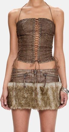 Jaded London Odile Faux Leather Lace-Up Corset in Brown at Nordstrom, Size 10
