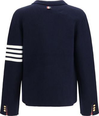 Thom Browne Mens Single-Breasted Wool Jacket With Four-Bar Sleeve Detail Navy Coat