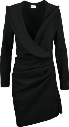 Magda Butrym Black Sculptural Draped Stretch Wool Midi Dress