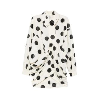 Jacquemus Jacquemus Jas met trechterhals en stippenprint - Dames - Blouses & Shirts - Wit - Maat: XS Zijde
