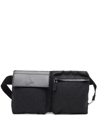Gucci 2016-2025 GG Canvas Double Pocket belt bag - unisex - Calf Leather/Canvas/Leather - One Size - Black