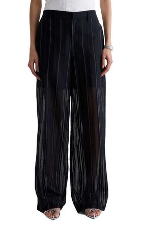 AG - Adriano Goldschmied Anna Pinstripe Semisheer Wide Leg Cotton & Silk Pants in Day To Night at Nordstrom, Size 23