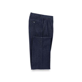 Paul Fredrick Denim Pleated Pants in Dark Blue at Nordstrom, Size 40 X 30