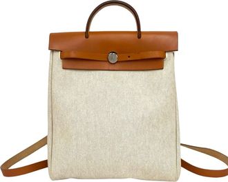 Herm&egrave;s Brown Ivory Toile H Leather Backpack (Pre-Owned)