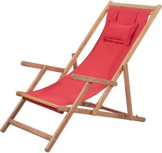 vidaXL Vidaxl - Sdraio da Spiaggia Pieghevole Telaio in Legno e Tessuto Rosso