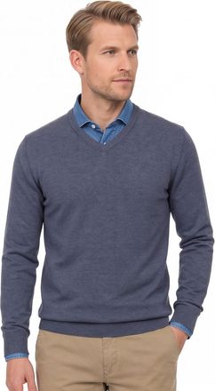 Casamoda Casa Moda trui v-hals donkerblauw katoen wijde fit
