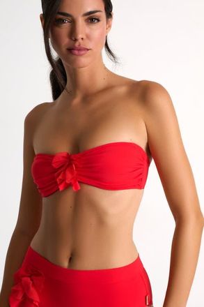Shan Bandeau Bikini Top With Petals Details in Red at Nordstrom, Size 10