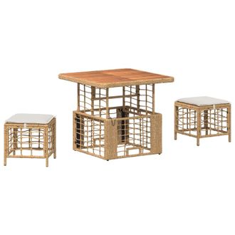 vidaXL Conjunto De Comedor De Jard&iacute;n Con Coj&iacute;n 3 Pcs Natural Y Vidaxl