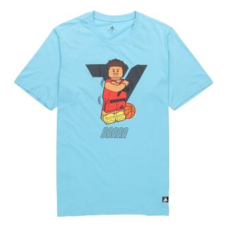 adidas Mens adidas x LEGO Crossover Dame Ss Trey Young Funny Blocks Printing Basketball Sports Short Sleeve Sky Blue T-Shirt GU2717