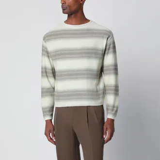 Auralee Grey-lime striped cotton and silk sweater