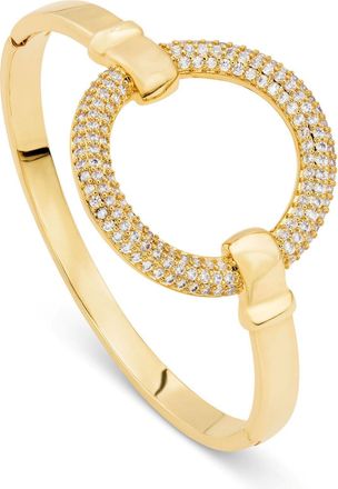 Savvy Cie Jewels GOLD PLATED OVER BRASS CIRCLE SHAPE WHITE CZ BANGLE BRACELET