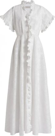 Alberta Ferretti ruffled eyelet maxi dress - women - Cotton/Polyester - 38 - White